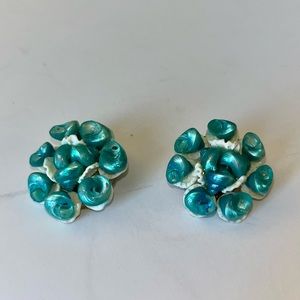 Vintage seashell earrings. Slightly iridescent blue shells. 1” across.